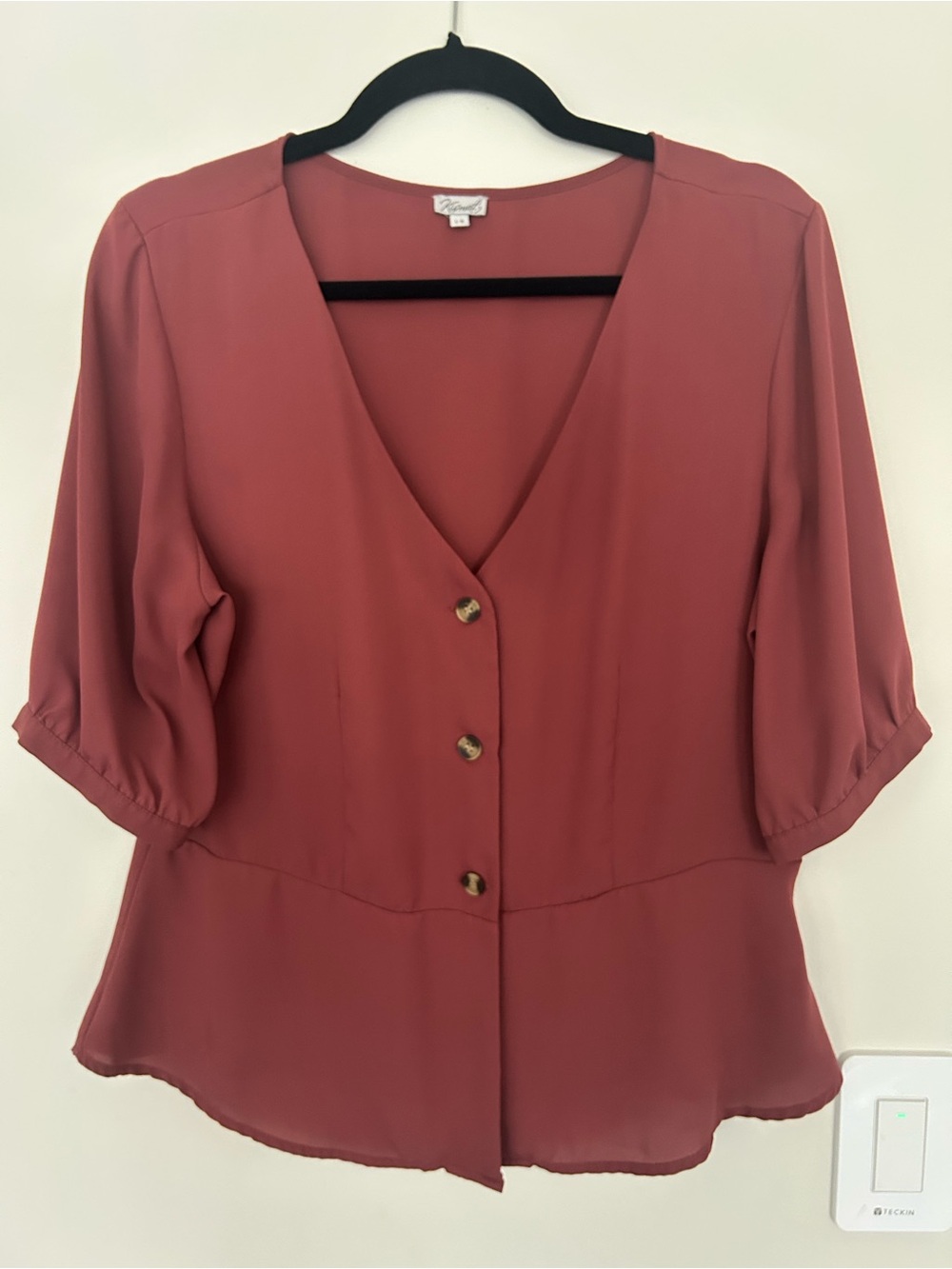 Kismet Dusty Rose V-Neck Button Blouse